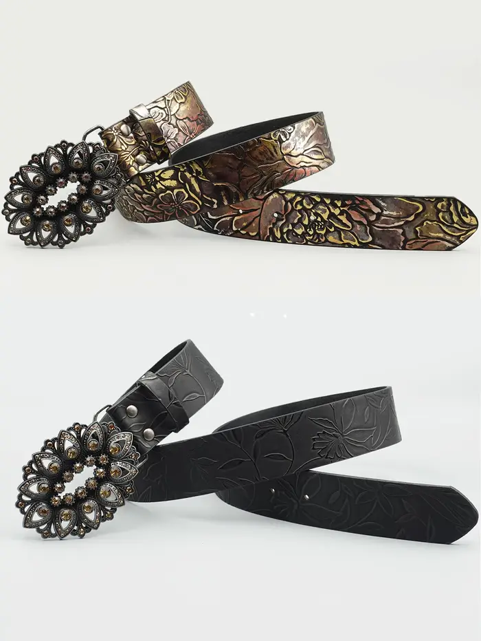 Ceinture élégante rétro incrustée de strass noir pour femmes