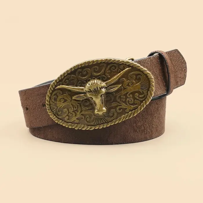 Ceinture décontractée de style occidental rétro avec boucle en alliage antique, un accessoire polyva