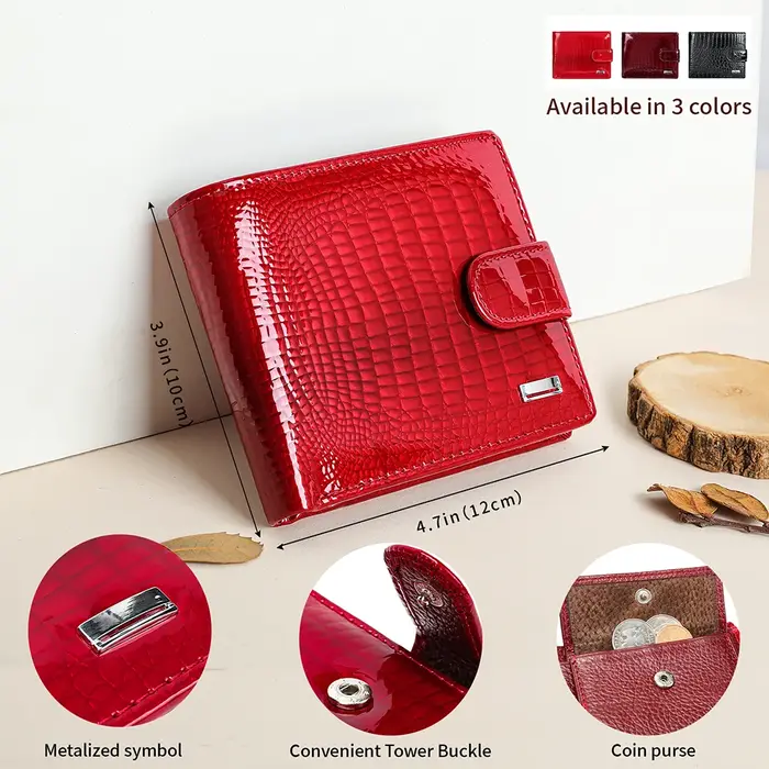 WESTAL portefeuille en cuir court mode grande capacité portefeuille en cuir verni multi-fonctionnel deux fois portefeuille pour femme