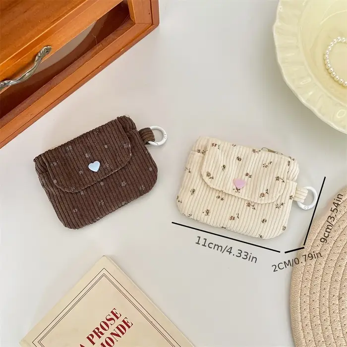 Porte-monnaie en velours côtelé, portefeuille pour femme, porte-cartes à fermeture éclair, pochette pour cartes bancaires et d'identité, trousse à maquillage pour rouge à lèvres