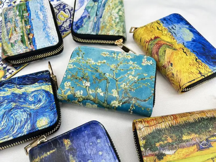 Porte-cartes artistique en cuir végétalien avec fermeture éclair
