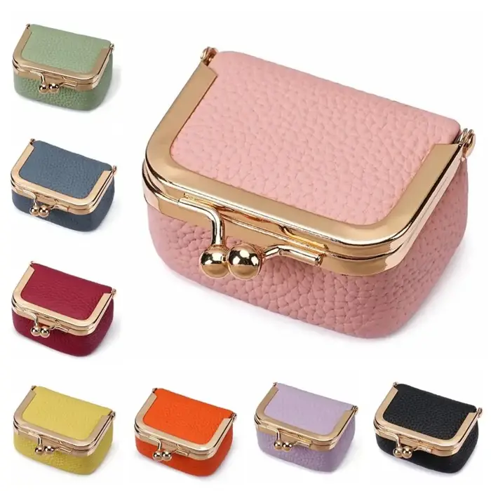 Portefeuille en cuir véritable avec serrure à baiser