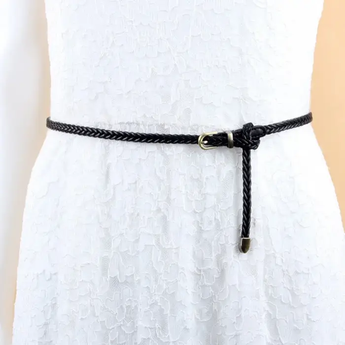 Ceinture fine tressée en cuir pour femme