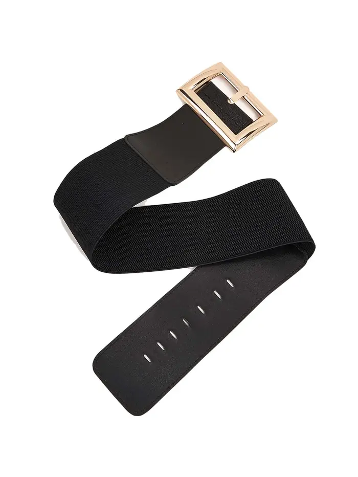 Ceinture élastique à large boucle carrée pour femmes