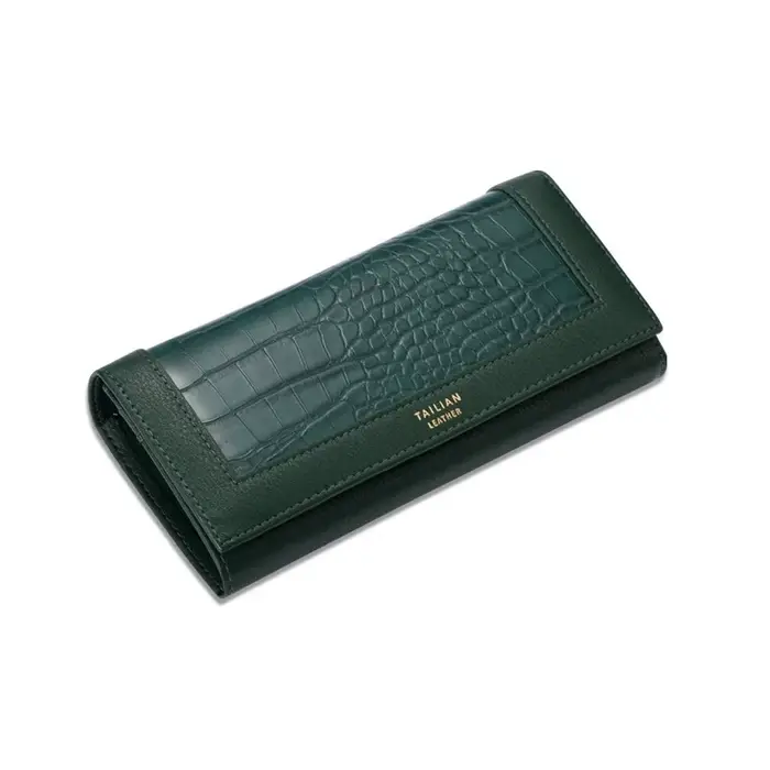 Femmes portefeuille motif Crocodile mode PU cuir porte-carte de crédit fermeture éclair porte-monnai