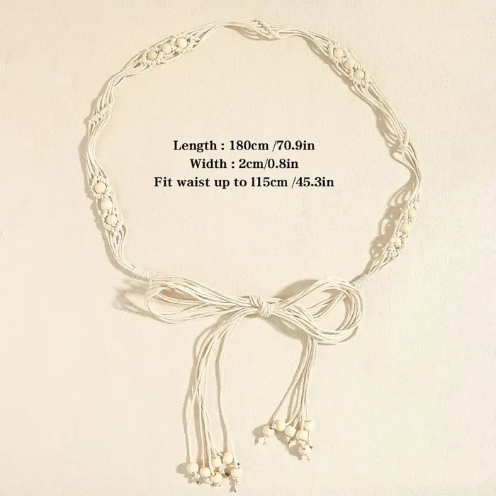 Ceinture tressée bohème pour femmes, ceinture en corde à perles réglable pour robes