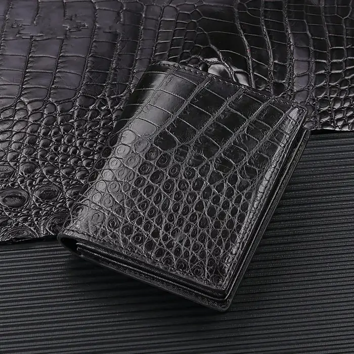 Portefeuille de luxe en cuir de crocodile authentique fait à la main pour hommes