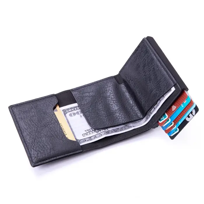 Fibre porte-carte de crédit portefeuilles hommes marque Rfid noir marron magique à trois volets en cuir mince Mini