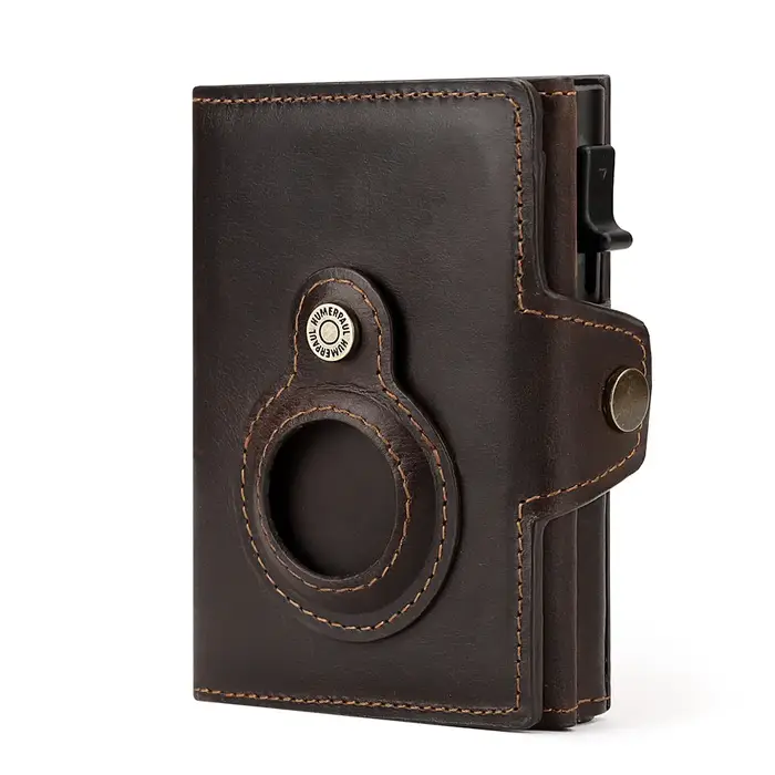 Portefeuille en cuir de vache pour hommes et femmes, blocage RFID, protection, porte-cartes automati