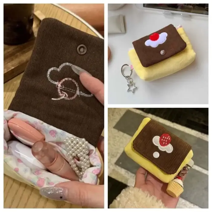 Porte-monnaie en velours doux motif pudding de cerises