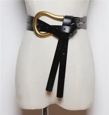 Nouvelles ceintures doubles en cuir véritable de luxe en métal U boucle ceinture femmes filles rétro vintage grande
