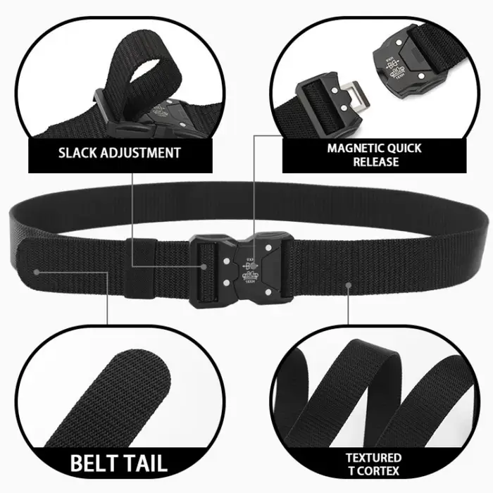 Véritable ceinture tactique noire à dégagement rapide pour hommes, boucle de ceinture d'extérieur à 