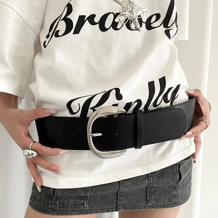 Ceinture large réglable rétro en cuir blanc, cintré à la taille pour femmes