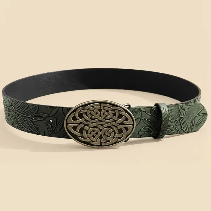 Ceinture à boucle nœud celtique bicolore gaufrée unisexe vintage, accessoire décoratif rétro vieilli
