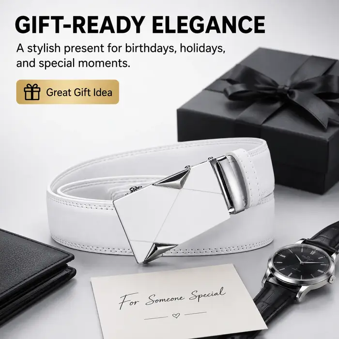 Ceinture en cuir PU blanc pour homme