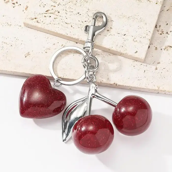 Porte-clés Breloque Cœur Cerise Exquis