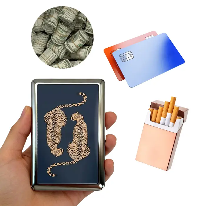 Porte-cartes multifonctionnel avec illustration Art Déco à clipser facilement, étui à cigarettes en métal polyvalent, cadeau de style vintage pour lui et elle