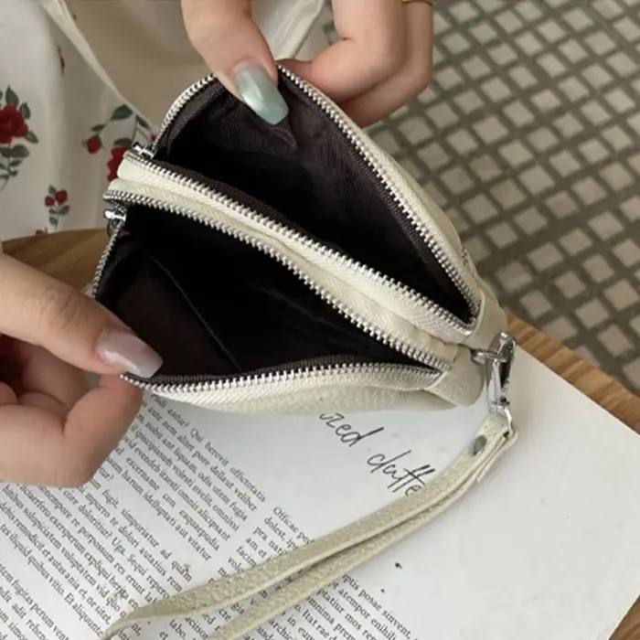 Portefeuille mini à double fermeture éclair pour femme