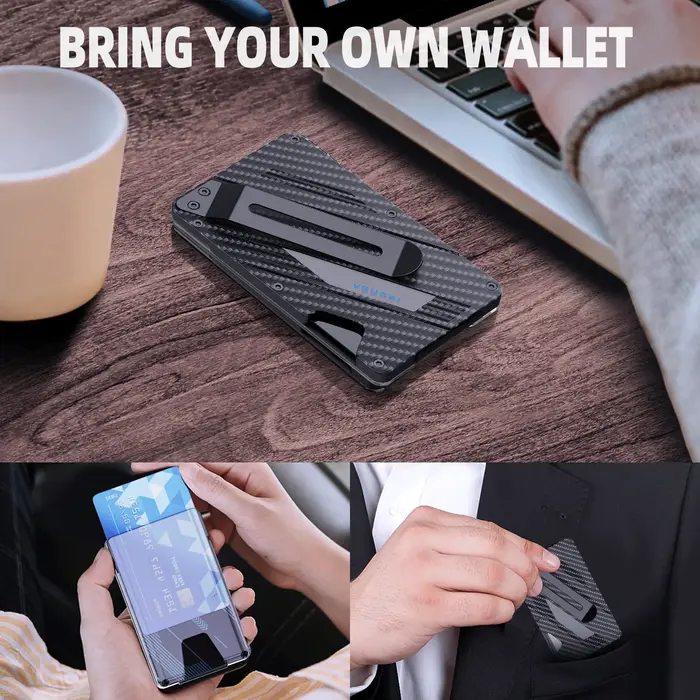 Portefeuille pour hommes-portefeuille mince à pince à billets en aluminium avec porte-carte d'identité transparent