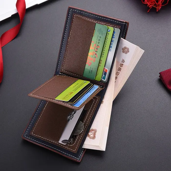 Portefeuille court en cuir PU pour hommes, Style rétro café noir, porte-monnaie à deux volets avec porte-carte d'identité, adapté aux hommes, nouveau
