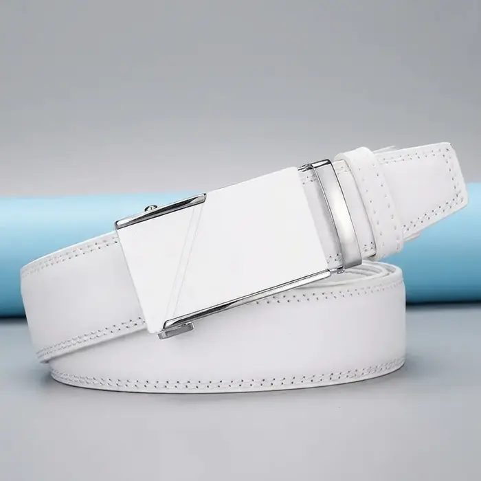 Ceinture classique blanche pour homme avec boucle automatique en alliage de zinc
