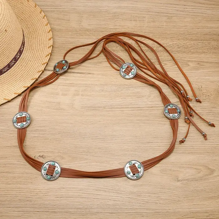 Ceinture en cuir pour femme de style bohème vintage - Accessoire de mode