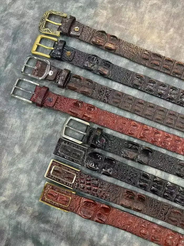 Ceinture pour homme en véritable peau de crocodile avec boucle en acier inoxydable