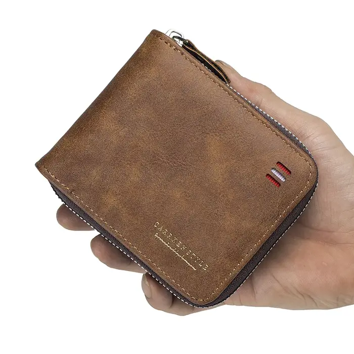Portefeuille court vintage pour hommes – Porte-monnaie à trois volets avec fermeture éclair, sac d'argent avec chaîne de taille à boucle décontractée, portefeuille zéro pour étudiants et cadeau pour p