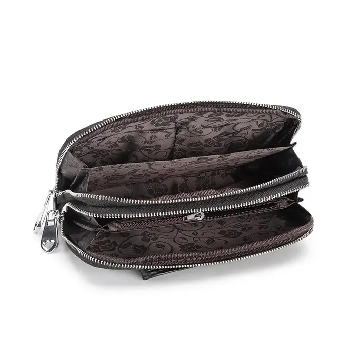 Femmes Long portefeuille en cuir véritable bracelet pochette sac à main 2 couches fermeture éclair portefeuilles