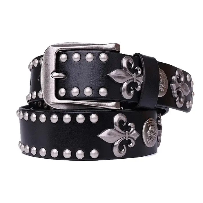 Nouveau cuir véritable métal lourd Rivet Punk ceintures pour hommes Rock goujon Cowboy Ceinture homm