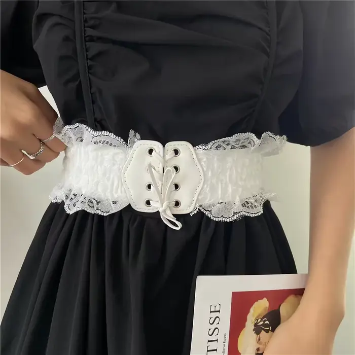 Ceinture élastique en dentelle rétro pour femmes