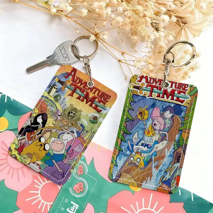 Étui à cartes en cuir élégant avec porte-clés, portefeuille léger pour le transport quotidien, dessin animé, aventure, T-Time, film classique