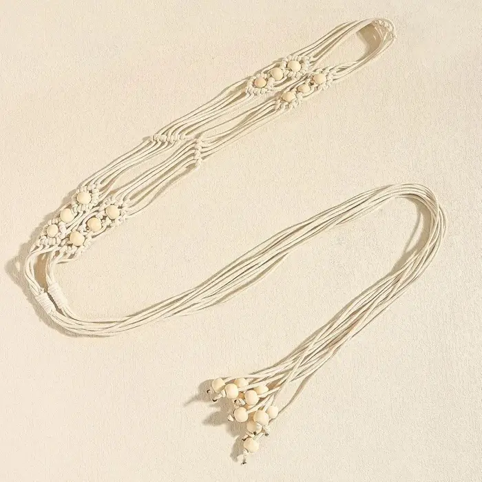 Ceinture tressée bohème pour femmes, ceinture en corde à perles réglable pour robes