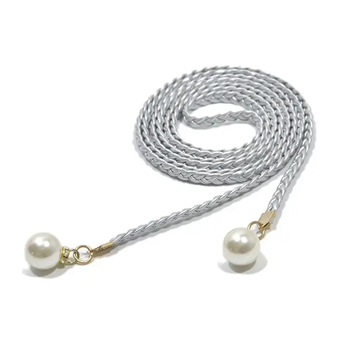 Ceinture taille élastique pour femmes, décorations perles délicates, tissage tressé, ceinture fine,