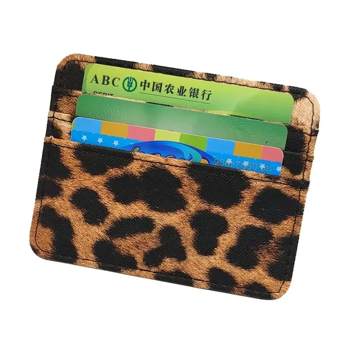 Mini porte-cartes en cuir PU à motif léopard pour hommes et femmes