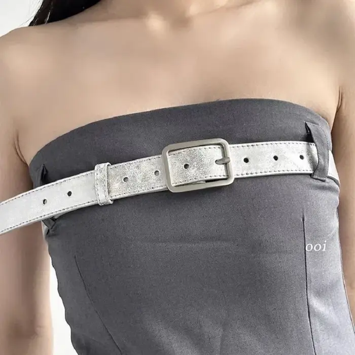 Femmes pantalons ceinture en cuir PU argent