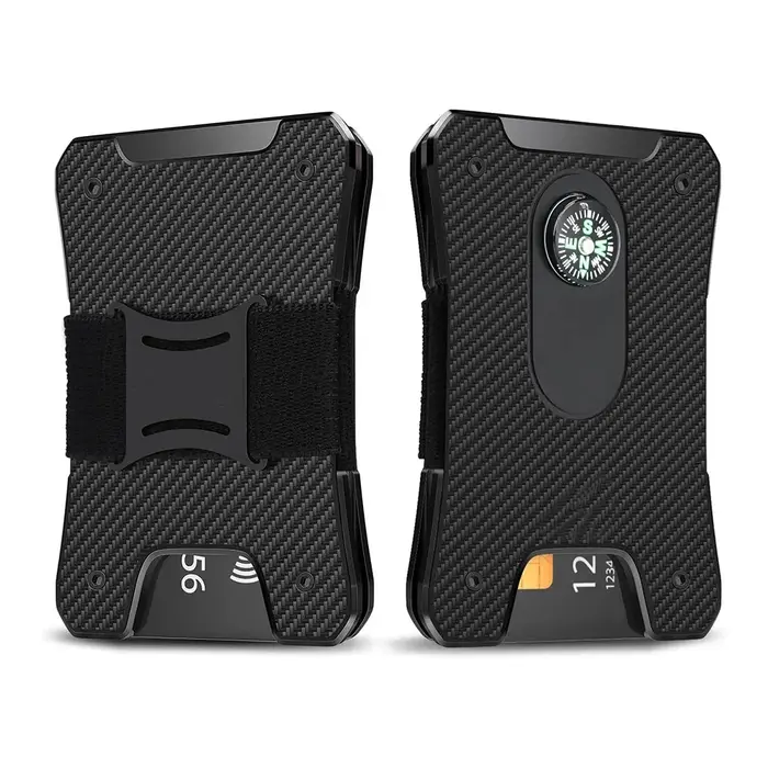 Portefeuille en métal pour hommes, portefeuille à pince à billets au design ergonomique avec boussol