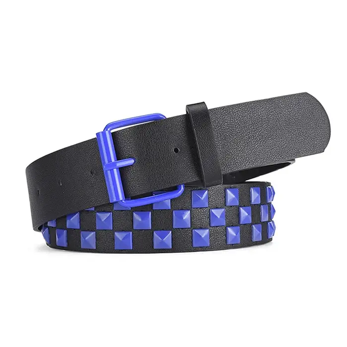 Nouvelle ceinture en cuir PU à rivets personnalisés, motif damier, 107 cm, unisexe, mode hip-hop punk, style Ins