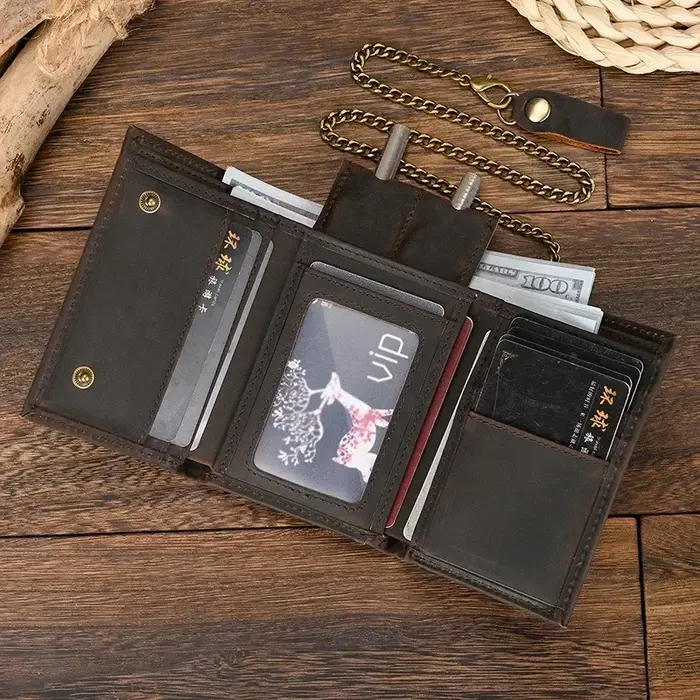 Portefeuille court en cuir véritable pour hommes