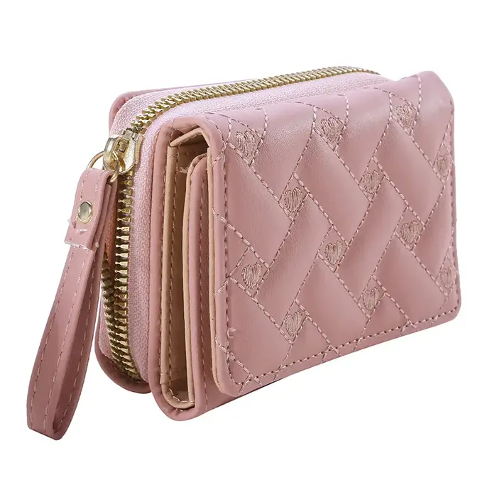 Portefeuille femme pour cuir PU mode brodé amour Tri-fold petit