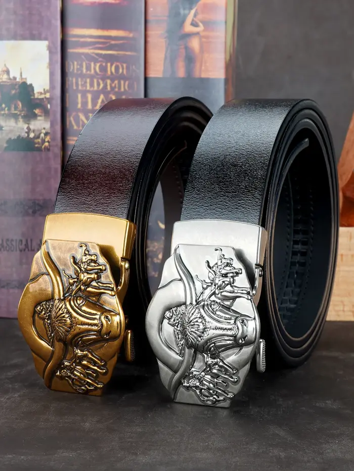 Ceintures pour hommes - Style vintage - Ceinture à cliquet en cuir de vachette de deuxième couche - Boucle automatique