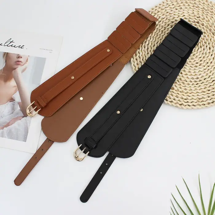 Ceinture Corset large en cuir PU pour femmes, couleur unie, rétro, élastique, slim, robe, manteau, bandage décoratif
