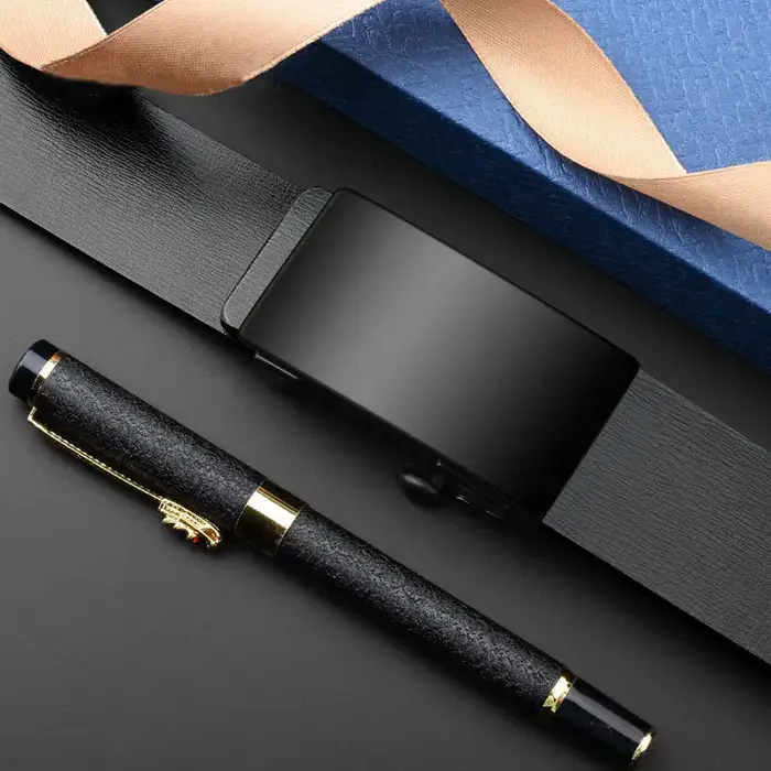 DINISITON hommes ceinture en cuir noir métal sans dents boucle automatique affaires décontracté