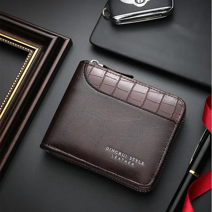 Portefeuille en cuir pour homme, portefeuille de luxe pour homme, porte-cartes à fermeture éclair av