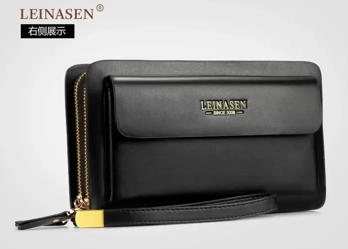 Portefeuille de luxe pour hommes, avec Double fermeture éclair et pince à billets, pochette de grand