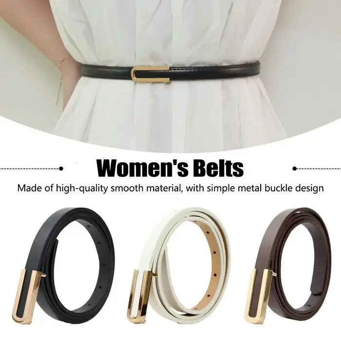 Ceinture fine en cuir noir pour femmes