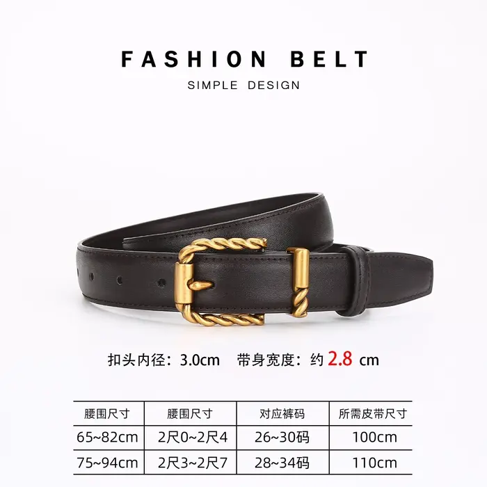 Ceinture en cuir de qualité supérieure pour femme avec boucle à ardillon, ceinture décorative noire