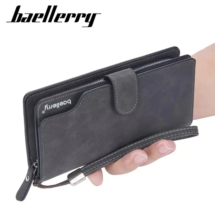 Baellerry Vintage hommes Long portefeuille sac à main nom gravure grande capacité mâle porte-monnaie avec moraillon porte-carte pinces à billets