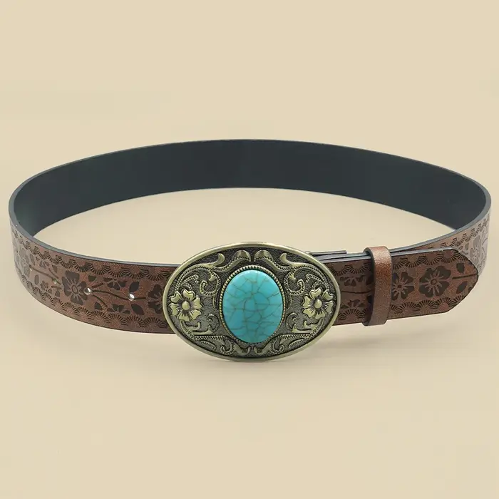 Ceinture élégante vintage royale pour femme – Design floral avec boucle bleu turquoise