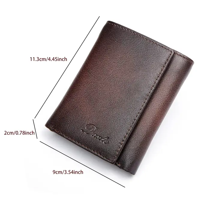 Portefeuille pour homme Dante Retro à trois volets en cuir véritable avec protection anti-vol